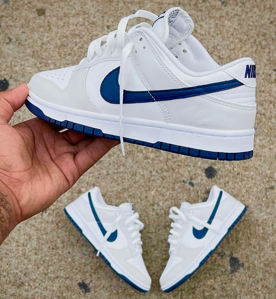 nike dunk low white navy botT0m